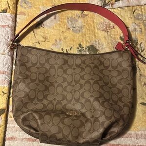 Coach Tan and Pink Signature Shoulder Bag